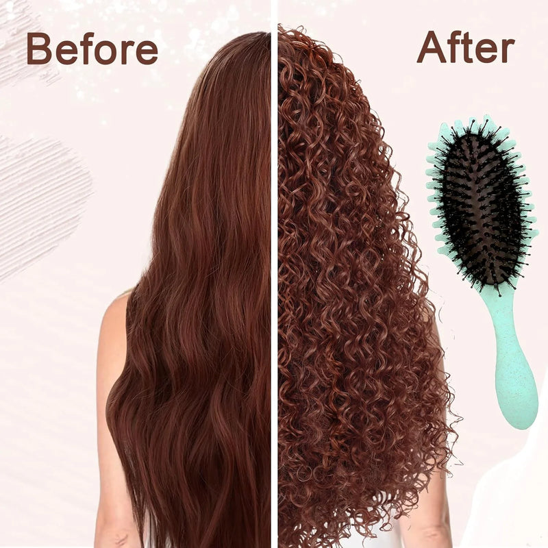 DUAIU Curly Hair Brush, Bouncy Curl Brush - Pro Nylon Pin Styling Hair Brush for Detangling, Separating and for Men and Women - Soft Bristle Hair Brush Glides Through Tangles with Ease  (Green)