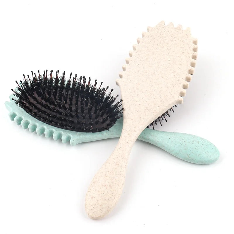 DUAIU Curly Hair Brush, Bouncy Curl Brush - Pro Nylon Pin Styling Hair Brush for Detangling, Separating and for Men and Women - Soft Bristle Hair Brush Glides Through Tangles with Ease  (Beige)