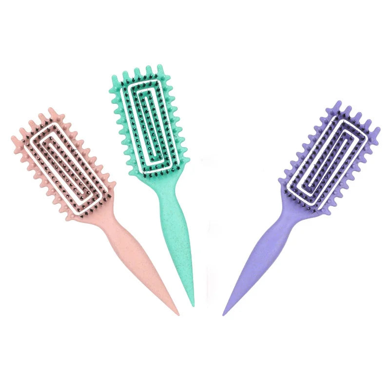 DUAIU Curl Defining Brush,Curly Hair Brush,Vented Hair Brush for Detangling, Shaping and Defining Curls For Women and Men Less Pulling (Green)