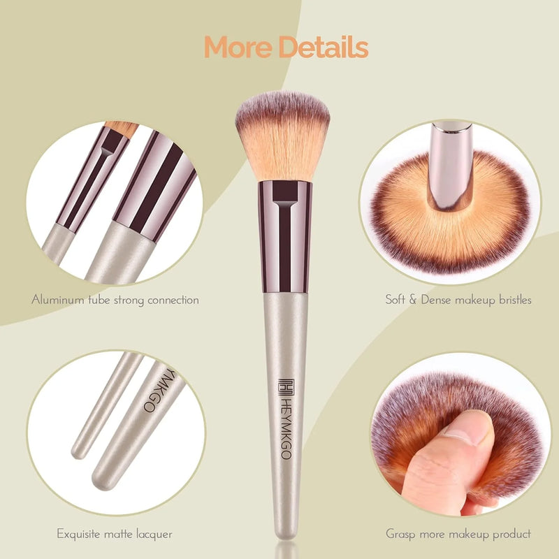 H HEYMKGO  Makeup Brushes, Conical Handle Professional Premium Synthetic Makeup Brush Set Kit With Case Bag for Blending Foundation Powder Blush Eyeshadow 10 Count Champagne Gold Xmas Gift
