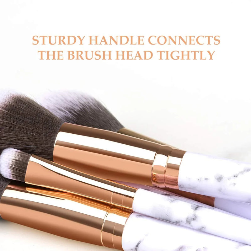 DUAIU 10PCS Marble Makeup Brush Set Blush Foundation Eyeshadow Brushes with 2 Makeup Sponge,White