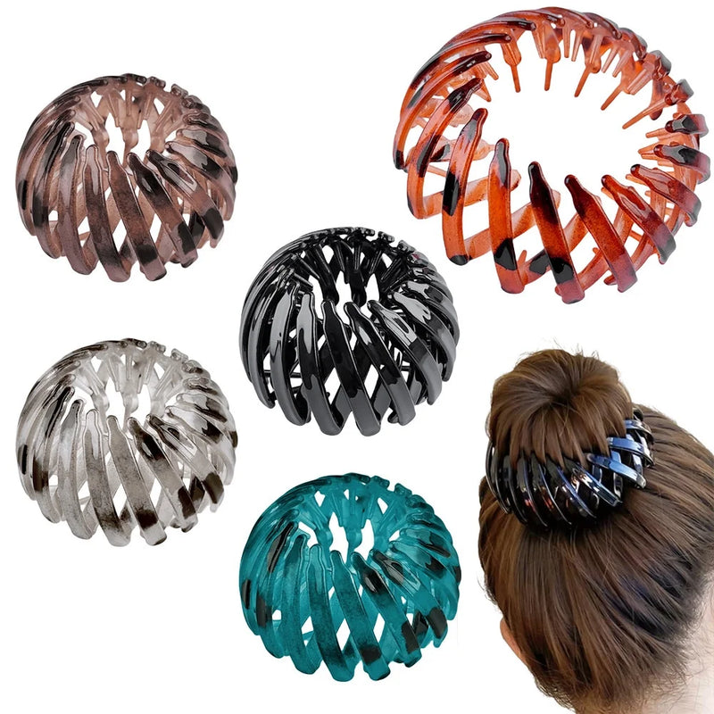 7Pcs Bird Nest Magic Hair Clip, DUAIU Lazy Bird's Nest Plate Hairpin, Expandable Ponytail Holder, Glossy Surface Hair Clips, Hairpin Donut Hair Bun Maker for Women Girls Long Natural Hair Accessories