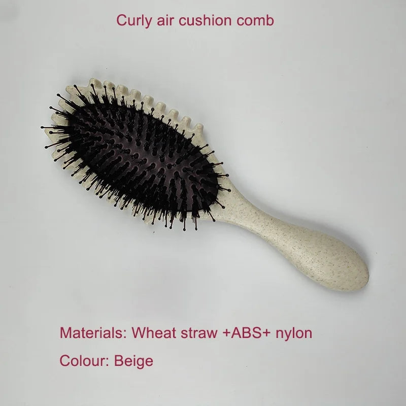 DUAIU Curly Hair Brush, Bouncy Curl Brush - Pro Nylon Pin Styling Hair Brush for Detangling, Separating and for Men and Women - Soft Bristle Hair Brush Glides Through Tangles with Ease  (Beige)