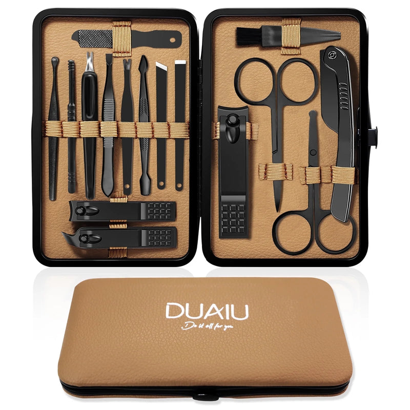 16Pcs Manicure Set for Women DUAIU Professional Nail Clippers Pedicure Set for Men, Stainless Steel Nail Kit with Case for Travel