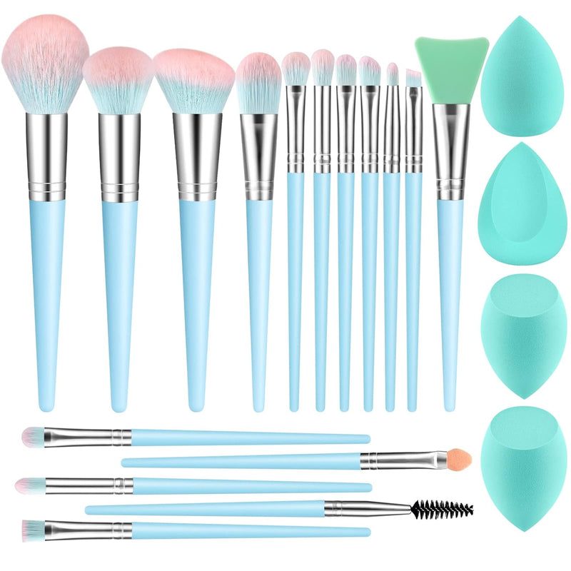 Makeup Brushes DUAIU 16pcs Professional Makeup Brush with Makeup Sponge Set Premium Synthetic Foundation Kabuki Eyebrow Concealers Blending Eye Shadow Brushes Make up Tool Kit (Blue)