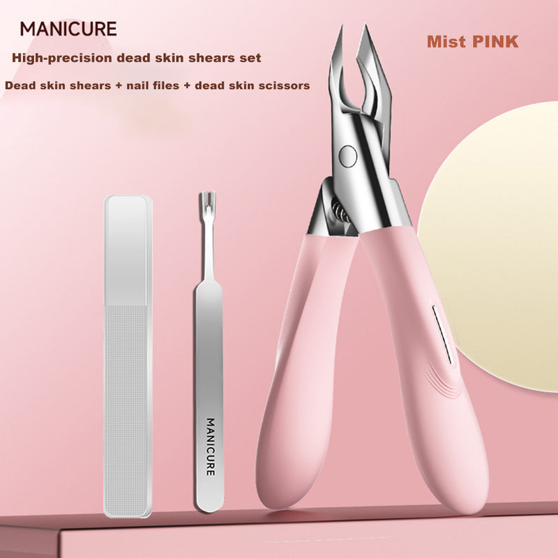 DUAIU Toenail Clippers Set for Ingrown Nails - Professional Thick Nail Clipper Kit with Cuticle Nipper, Pusher & Nail File, Pedicure Tools for Men Women & Seniors, Easy-Grip (Pink)