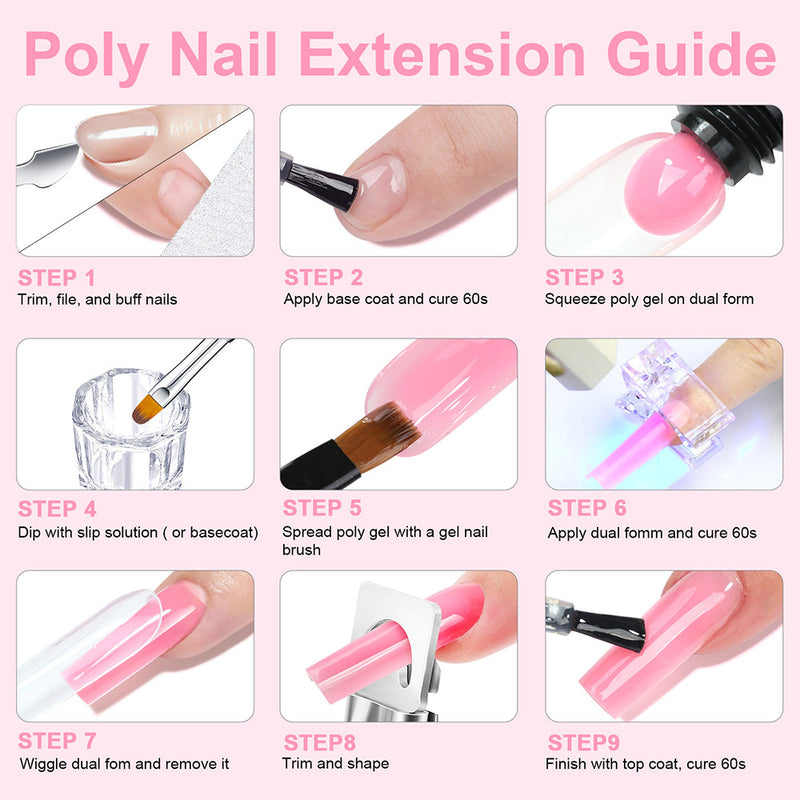 DUAIU Nail Mold Tool Set,Nail Extension Form Tips Dual Nail Mold Full Cover UV Polygel Gel Tools Acrylic Nail System Forms Set with Dual-Ended Polygel Brush 5Pcs Nail Tips Clip