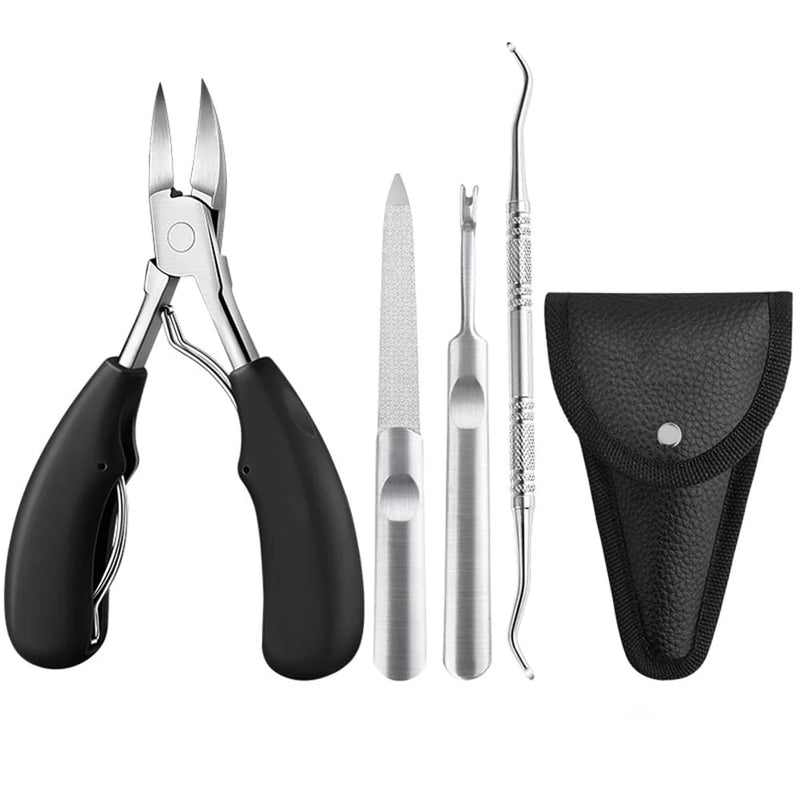 DUAIU Toenail Clippers 4-Piece Kit - Stainless Steel Ingrown Nail Clippers for Thick Toenails, Sharp Curved Blade Pedicure Tool with Dead Skin & Dirt Remover - Professional Nail Care Set