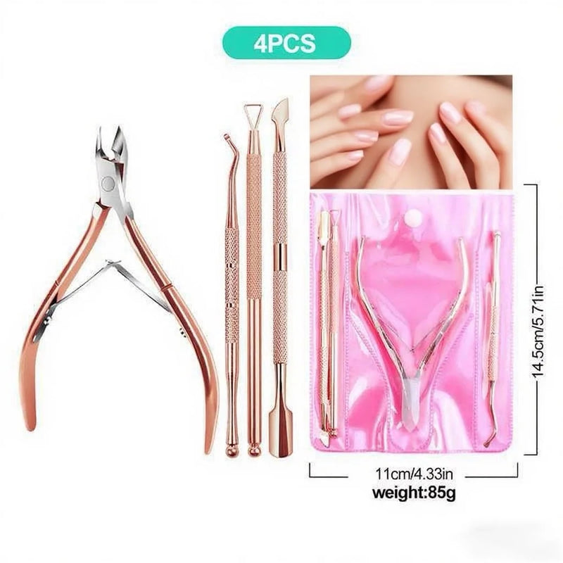 DUAIU 4-Piece Rose Gold Manicure Set - Cuticle Pliers, Nail File, Pusher & Remover, Premium Salon & Home Grooming Gift for Women