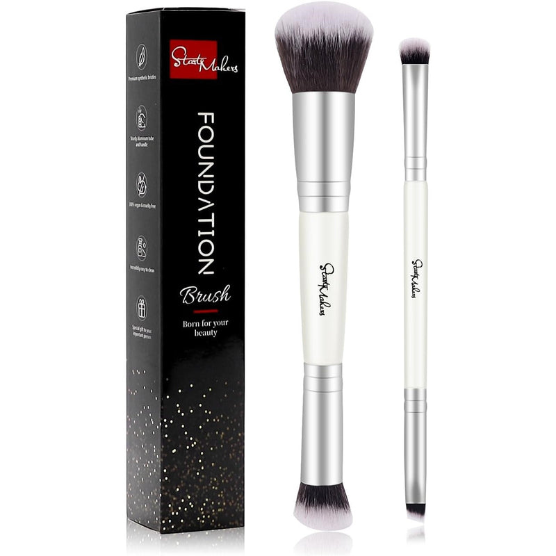 DUAIU Foundation Brush 2 pcs Dual-ended 2-in-1 Kabuki Makeup Brushes Blush Brush Eye Shadow Brush Loose Powder Brush Premium Face Makeup Brushes Beauty Tools