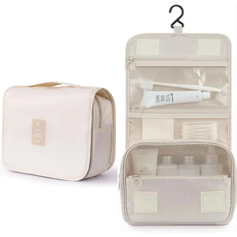 HEYMKGO Hanging Travel Toiletry Bag, Makeup Cosmetic Bag, Bathroom Shower Bag Waterproof, Beige