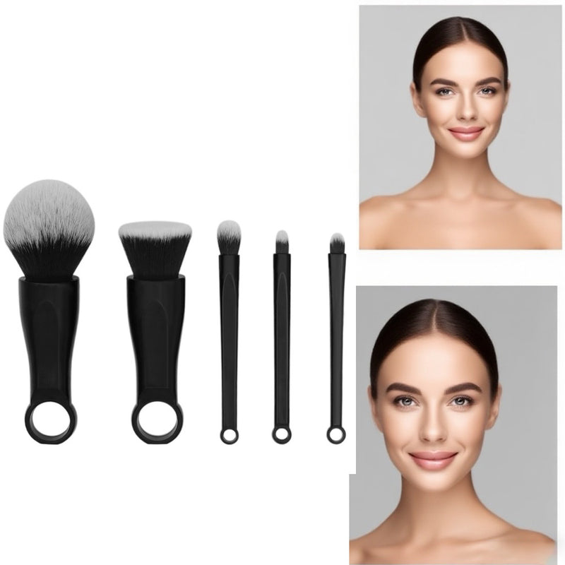 DUAIU 5-Piece Travel Makeup Brush Set - Soft Bristle Foundation, Powder & Blending Brushes | Portable Cosmetic Tools for Everyday Use (Black)