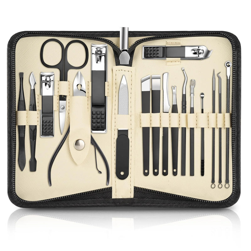 DUAIU  18pcs Nail Clipper Manicure Set for Adult Professional Stainless Steel Grooming Pedicure Kit with Travel Case Black