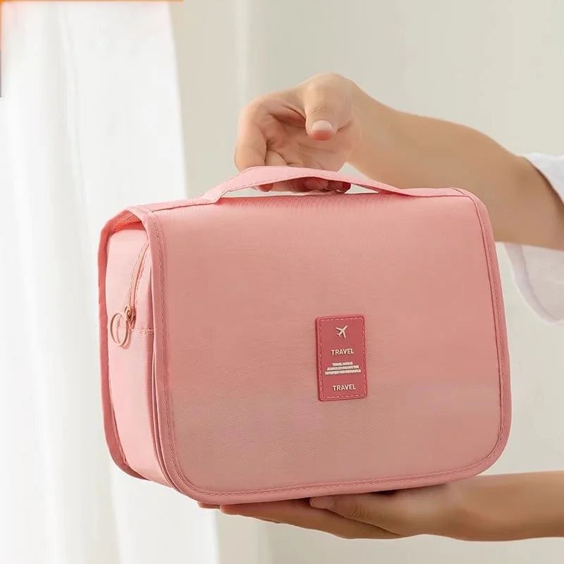 DUAIU Hanging Travel Toiletry Bag, Makeup Cosmetic Bag, Bathroom Shower Bag Waterproof, Pink