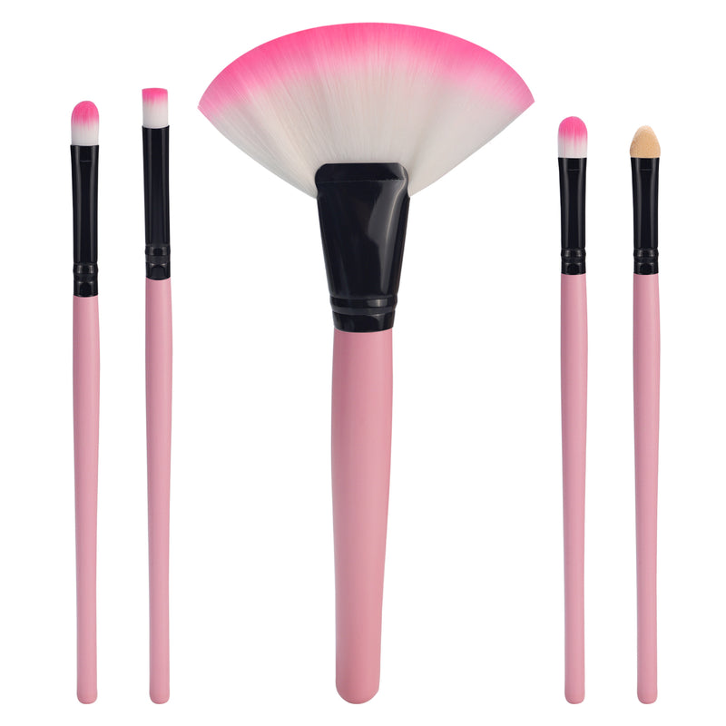 DUAIU 5 Pcs Pink Wooden Handle Makeup Brush - Professional Makeup Brush Set Foundation Brush Blending Powder Blush Concealer Eye Makeup Brush Set Perfect for Makeup Beginners