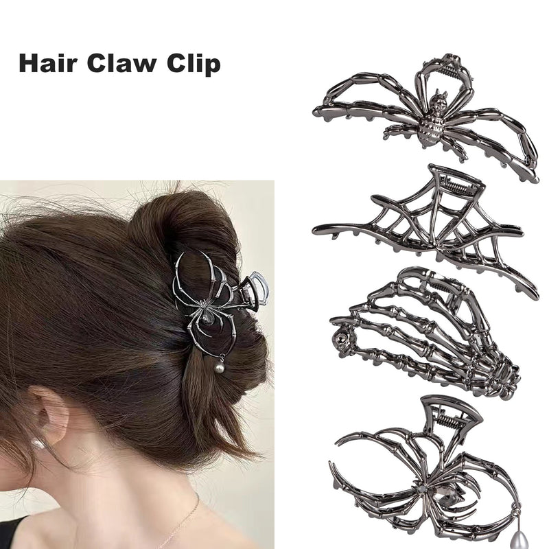 DUAIU Halloween 4PCS Hair Claw Clips Hair Accessories for Women Girls, Black Metal Hair Clip,Charms Large Medium Size Catch Clips for thick Hair Styling Tool Holiday Gifts