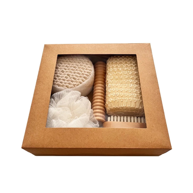 DUAIU 6-Piece Bath Gift Set,Exfoliating Loofah Sponge, Sisal Soap Bar, Body Brush, Foot File, Massage Stick & Round Bath Brush – Spa & Shower Essentials for Home, Self Care & Relaxation