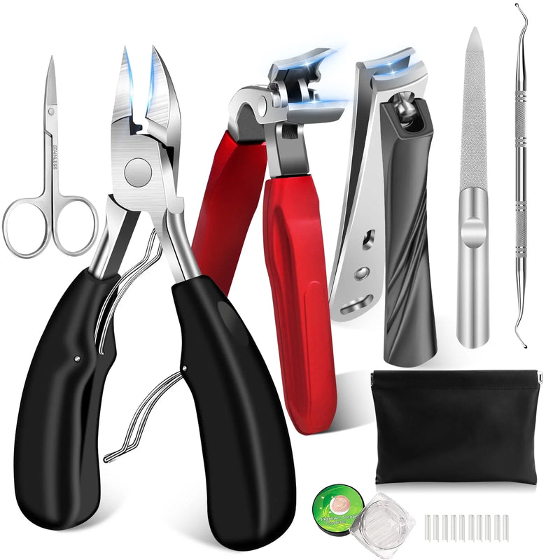 DUAIU Professional Toenail Clippers Set for Thick/Ingrown Nails - Heavy Duty Seniors & Men's Pedicure Tool with Wide Angled Opening, Long Ergonomic Handle | Ideal Gift for Elderly,7Pcs