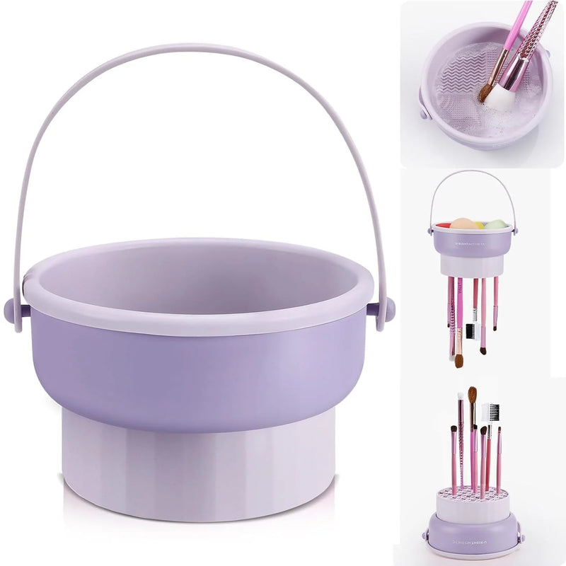 HEYMKGO Makeup Brush Cleaner Mat 3 in 1 Silicone Makeup Brush Cleaner Bowl Cosmetic Brushes Cleaning Tool Organizer for Storage and Air Dry (Purple)
