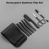 DUAIU 7 PCS Professional Tweezers Set - Stainless Steel Precision Tweezer Kit for Eyebrows, Facial Hair, Ingrown Hair & Splinter Removal with Travel Case (Black)