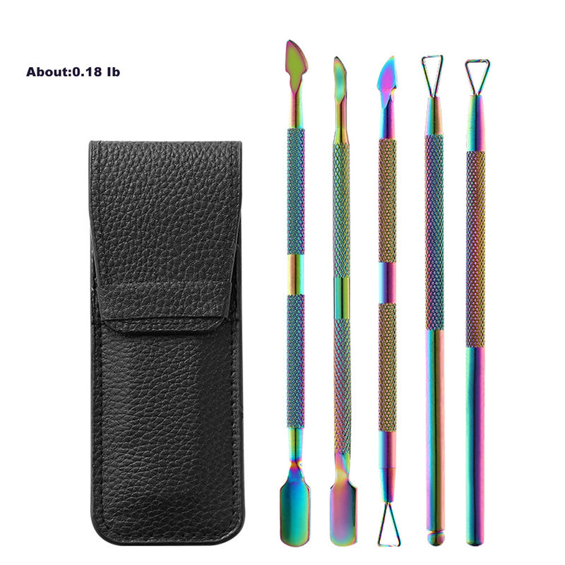 DUAIU 5-Piece Professional Cuticle Pusher Set - Stainless Steel Dual Sided Nail Tools with Sharp Edge & Spoon Head for Manicure/Pedicure,Medical Grade Cuticle Cleaner & Remover for Salon & Home Use