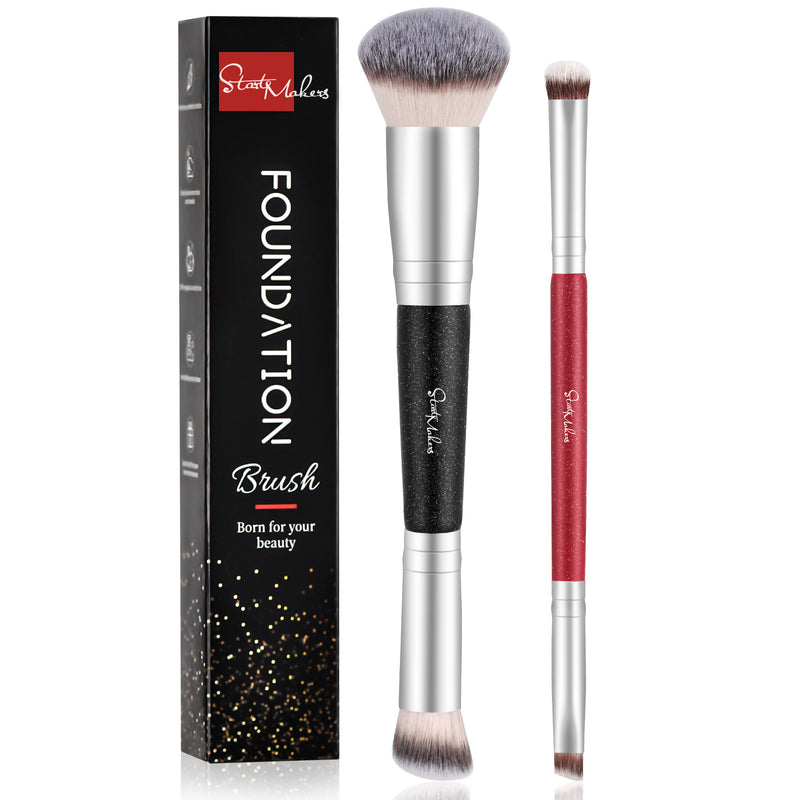 DUAIU Foundation Brush 2 pcs Dual-ended 2-in-1 Kabuki Makeup Brushes Blush Brush Eye Shadow Brush Loose Powder Brush Premium Face Makeup Brushes Beauty Tools