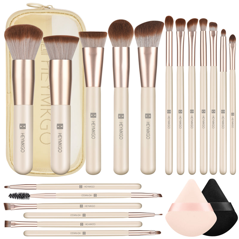 DUAIU Makeup Brushes Set, 18pcs Professional Makeup Brushes with 2 Powder Puff & Travel Bag, Premium Synthetic Foundation Powder Blush Blending Face Brush Kit, Eyeshadow Set Makeup Brushes & Tools