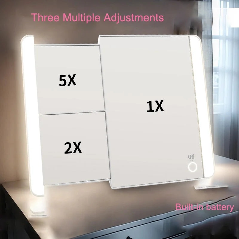 DUAIU 10x12 Inch Lighted Makeup Mirror with 2X/5X Magnification – Stretchable Vanity Mirror with Touch Control, Adjustable Brightness, Portable Travel Mirror for Bathroom & Dressing Table