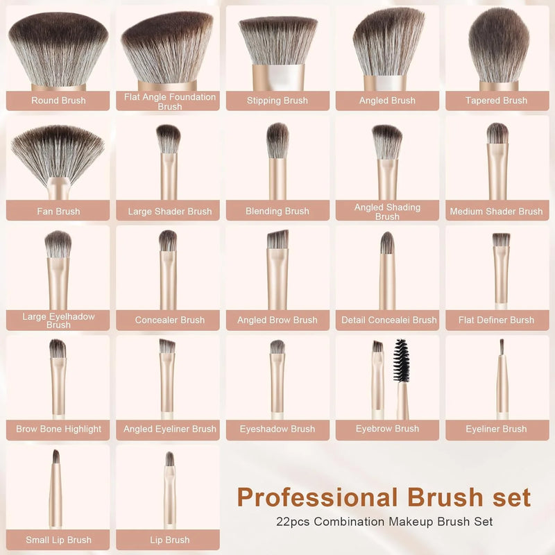 HEYMKGO Makeup Brushes with Bag 22Pcs Makeup Brush Set Kabuki Foundation Blending Brush Face Powder Blush Concealer Eyeshadows with Case