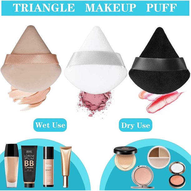 DUAIU 4 Pcs Powder Puff Makeup Puff Triangle Powder Puff Soft Powder Sponge Reusable Cosmetic Puff with Strap Wet Dry Dual-Use for Daily Makeup Foundation Cream Blush (Black)