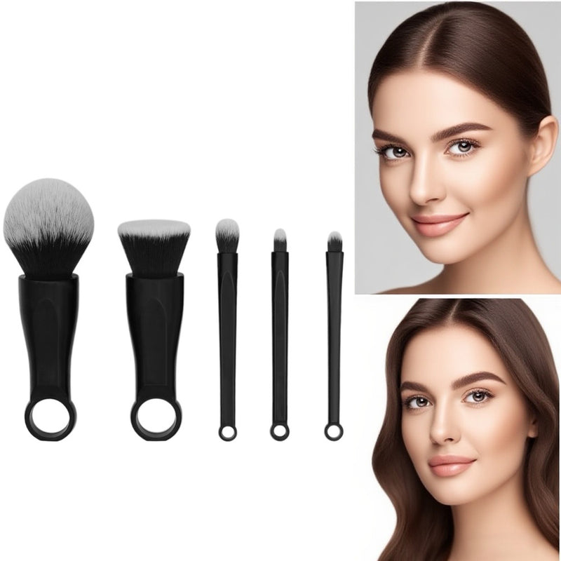 DUAIU 5-Piece Travel Makeup Brush Set - Soft Bristle Foundation, Powder & Blending Brushes | Portable Cosmetic Tools for Everyday Use (Black)