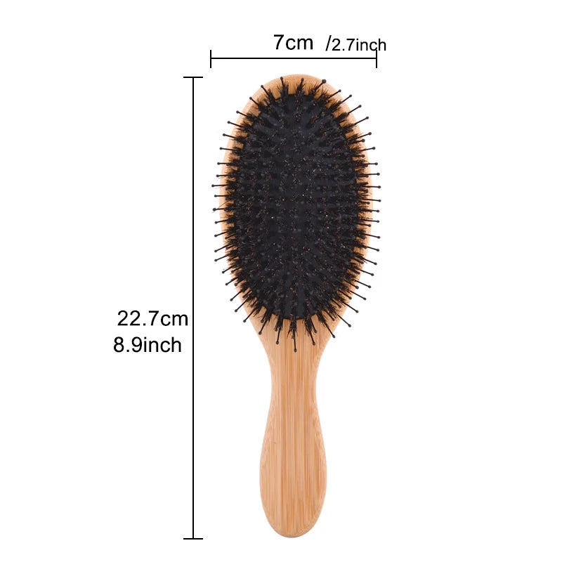 DUAIU Boar Bristle Bamboo Hair Brush for Women - Detangling for Thick/Curly Hair, Reduces Frizz & Adds Shine, Includes 3 Accessories