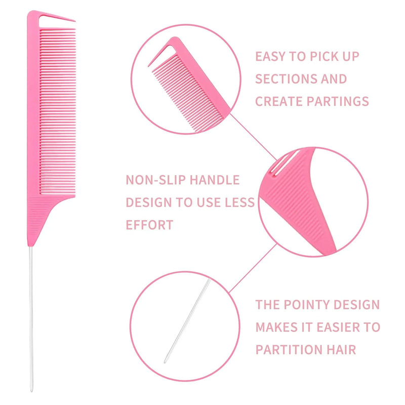 DUAIU 11-Piece Hair Brush Set for Women,Slick & Edge Brushing Kit,Includes Bristle Brush,Hair Band,Teasing Comb,Rat Tail Comb, Alligator Clips,Styling Essentials for Curly/Straight Hair (Pink)