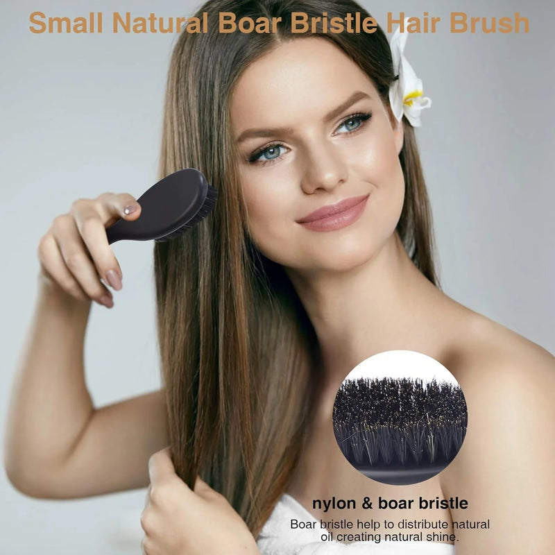 DUAIU 5PCS Slick Back Hair Brush Set,Boar Bristle & Edge Styling Brushes with 300ml Spray Bottle, for Men Women