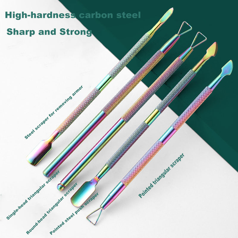 DUAIU 5-Piece Professional Cuticle Pusher Set - Stainless Steel Dual Sided Nail Tools with Sharp Edge & Spoon Head for Manicure/Pedicure,Medical Grade Cuticle Cleaner & Remover for Salon & Home Use
