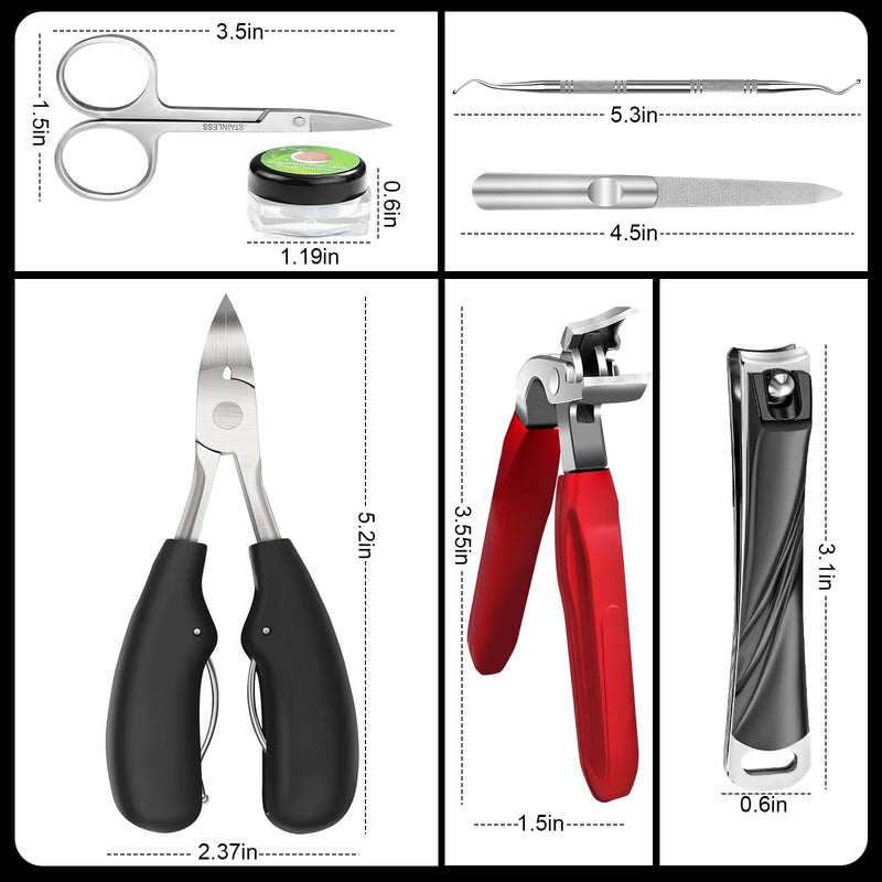 DUAIU Professional Toenail Clippers Set for Thick/Ingrown Nails - Heavy Duty Seniors & Men's Pedicure Tool with Wide Angled Opening, Long Ergonomic Handle | Ideal Gift for Elderly,7Pcs
