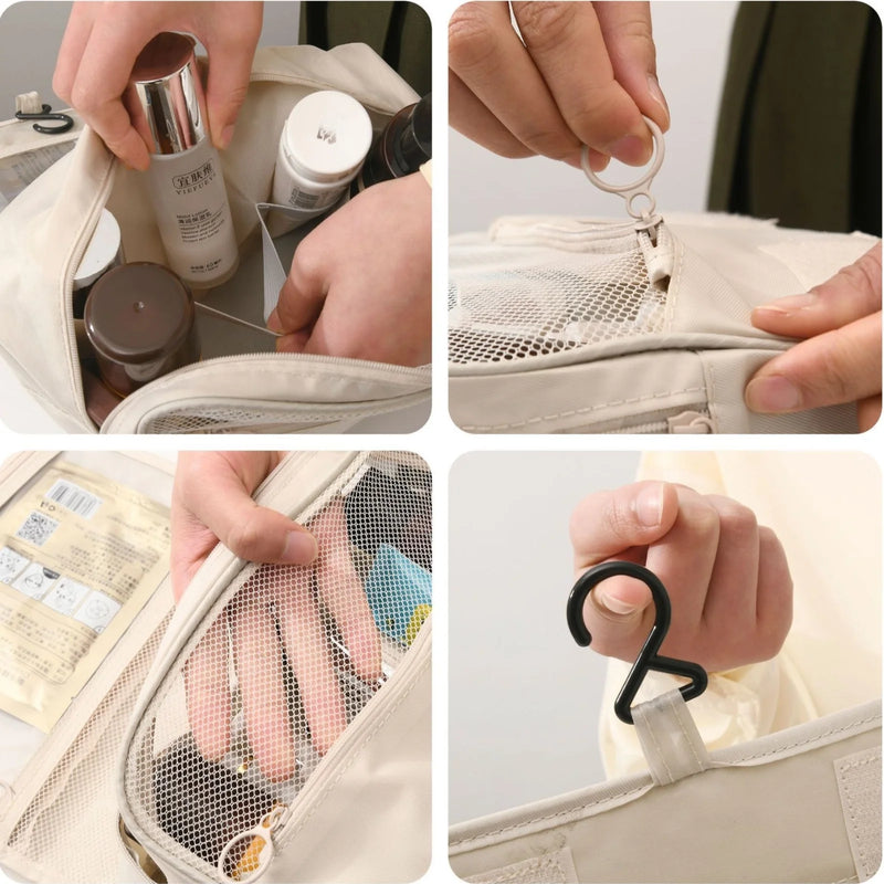 HEYMKGO Hanging Travel Toiletry Bag, Makeup Cosmetic Bag, Bathroom Shower Bag Waterproof, Beige