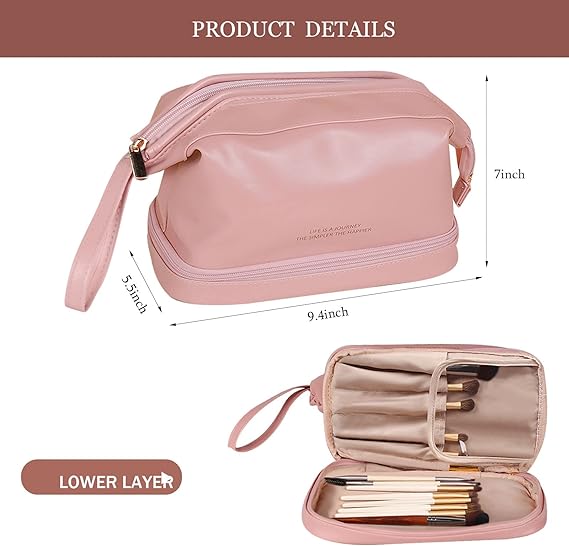 DUAIU Travel Makeup Bag, Large Capacity Travel Makeup bag Waterproof leather makeup bag Women Girls Portable toiletry bag Makeup Storage Organizer