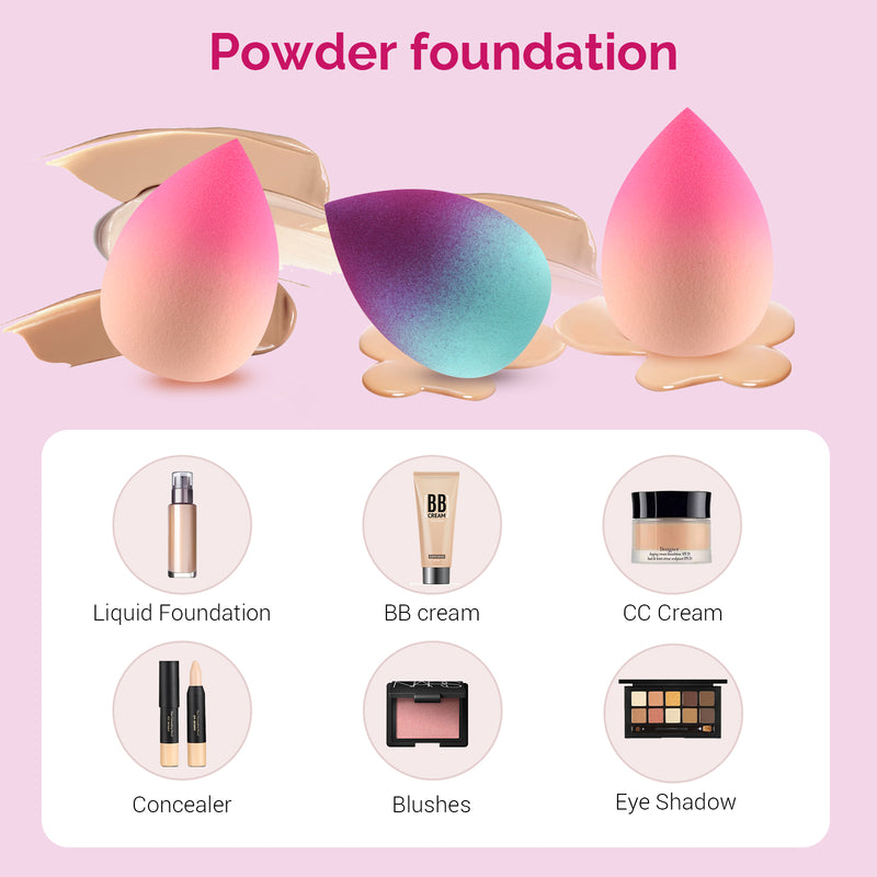 DUAIU Makeup Sponge Blender 3 pcs Gradient Foundation Sponges Set Makeup Puffs Latex Free Concealer Sponge Applicator Sponges Puffs