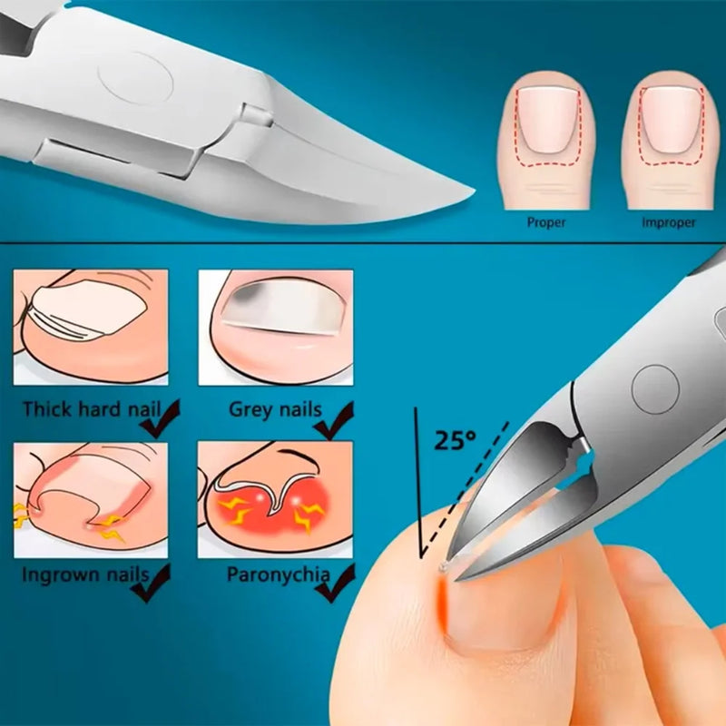 DUAIU Toenail Clippers 4-Piece Kit - Stainless Steel Ingrown Nail Clippers for Thick Toenails, Sharp Curved Blade Pedicure Tool with Dead Skin & Dirt Remover - Professional Nail Care Set