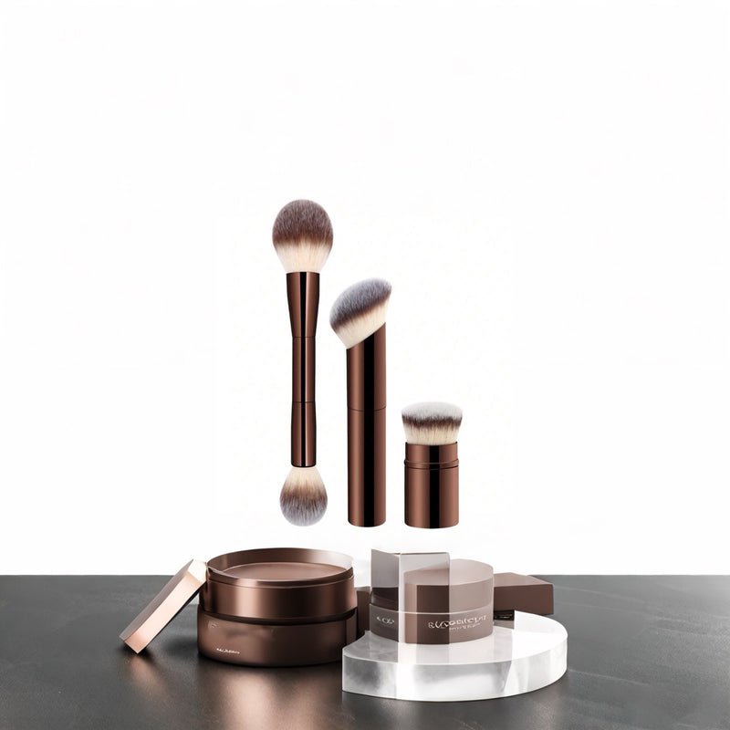 DUAIU 3Pcs Foundation Makeup Brush Set Double-ended Kabuki Brush Contour Brush for Liquid Powder Concealer Cream Cosmetics Blending Blush Face Makeup Tools Kit (Coffee)