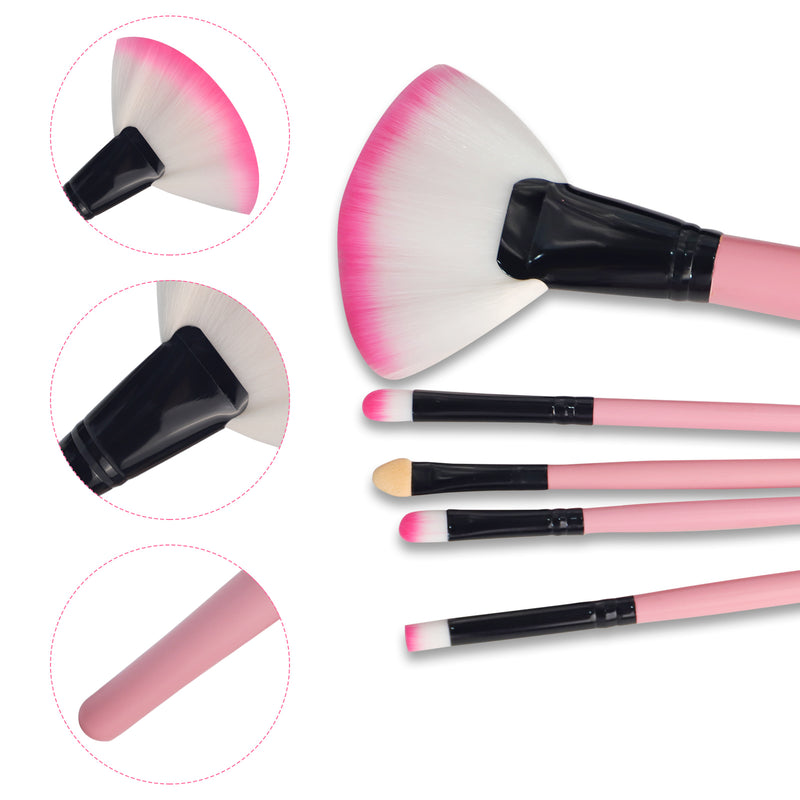 DUAIU 5 Pcs Pink Wooden Handle Makeup Brush - Professional Makeup Brush Set Foundation Brush Blending Powder Blush Concealer Eye Makeup Brush Set Perfect for Makeup Beginners