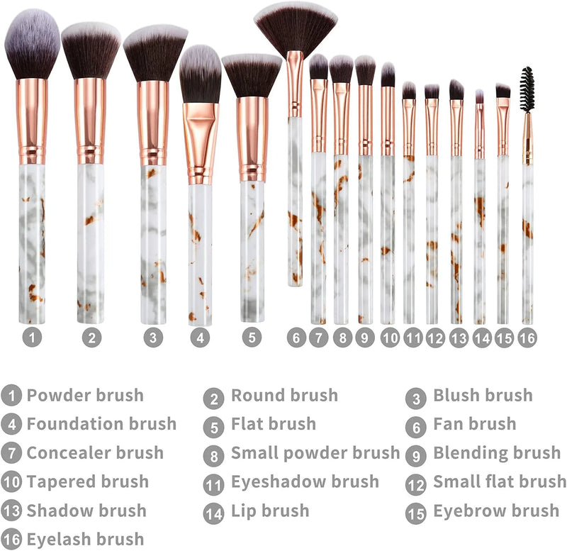 DUAIU 16-Piece Professional Makeup Brush Set - Premium Synthetic Kabuki, Foundation, Blush, Contour, Concealer & Eyeshadow Brushes for Flawless Face & Eye Makeup
