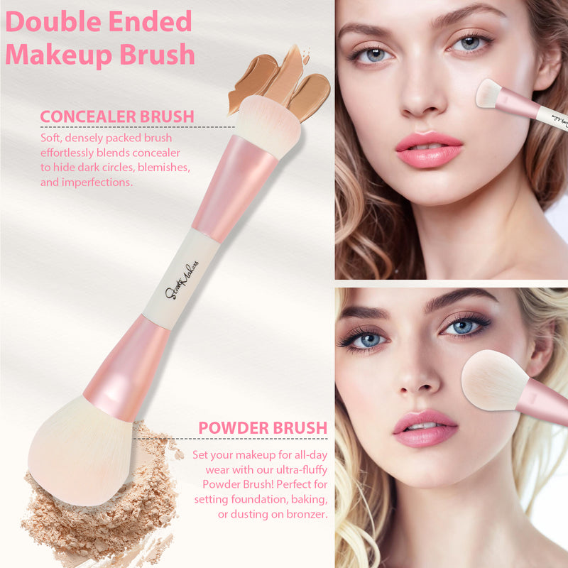 DUAIU Makeup Brushes Set,5Pcs Premium Double-Ended Makeup Brush Foundation Contour Blush Highlight Blending Concealer Eyeshadow Brush Set Professional Face Brush Tools(Pink）