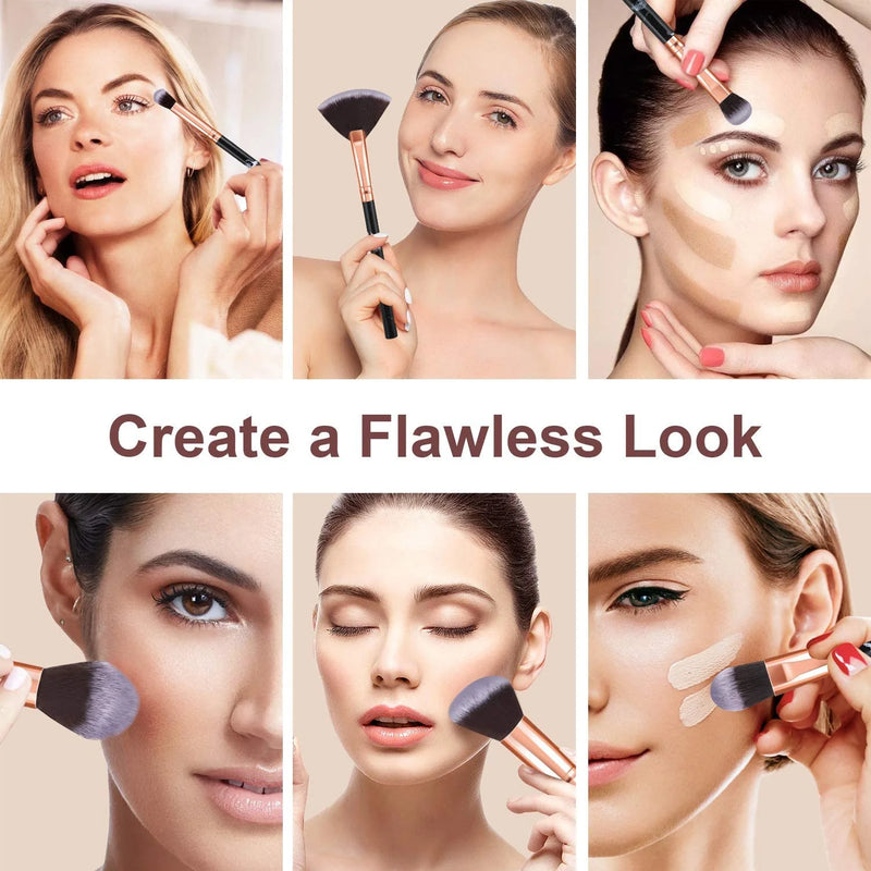 DUAIU Makeup Brushes 10Pcs Premium Synthetic Kabuki Foundation Concealers Powder Blush Blending Face Eye Shadows Black Brush Sets