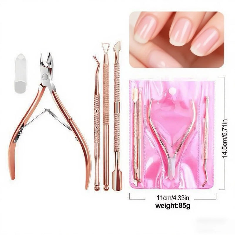 DUAIU 4-Piece Rose Gold Manicure Set - Cuticle Pliers, Nail File, Pusher & Remover, Premium Salon & Home Grooming Gift for Women