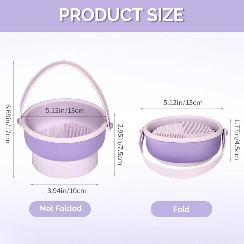 HEYMKGO Makeup Brush Cleaner Mat 3 in 1 Silicone Makeup Brush Cleaner Bowl Cosmetic Brushes Cleaning Tool Organizer for Storage and Air Dry (Purple)
