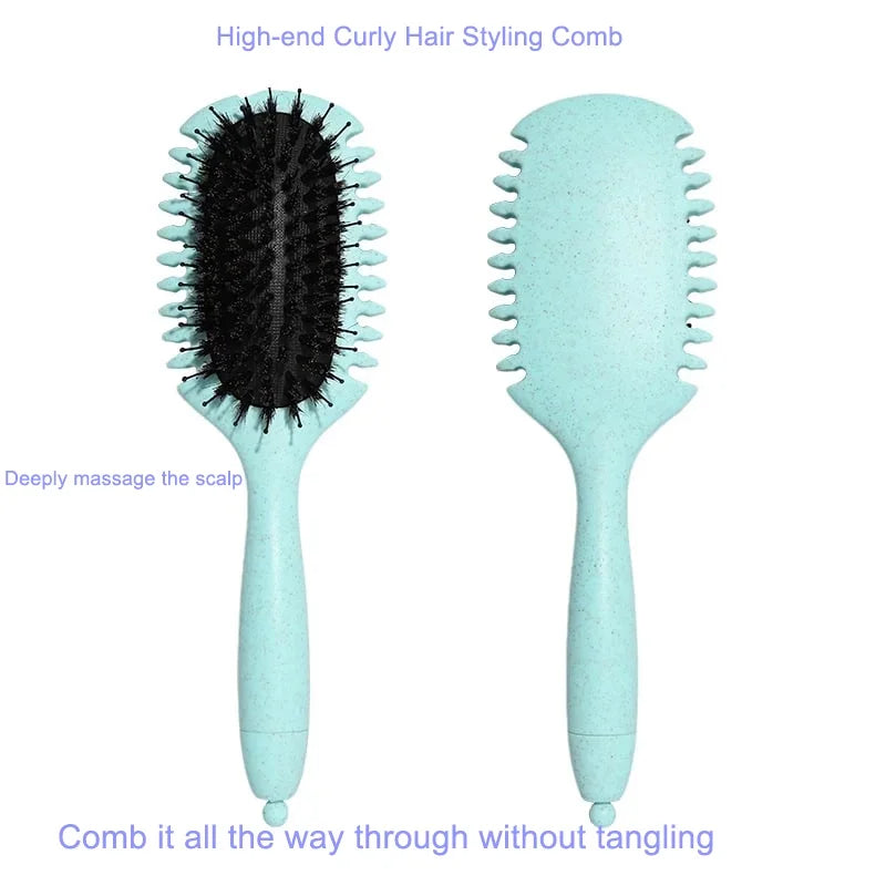 DUAIU Curls Define Styling Brush Boar Bristle Tangled Hair Comb Detangling Hair Brush Women Wet Curly Hair Combs Barber Styling Tools,Green