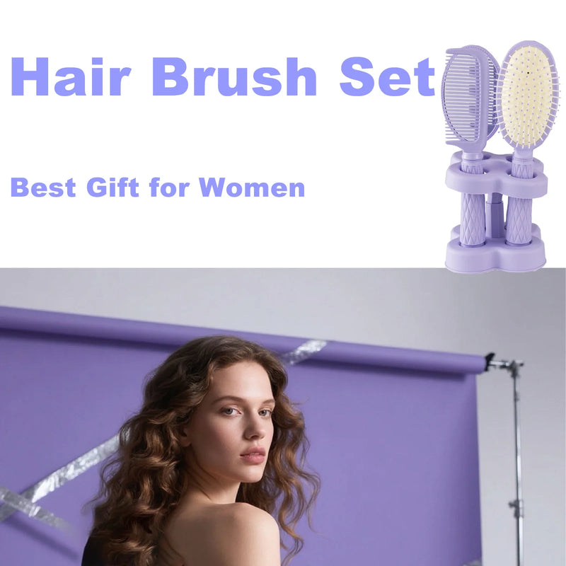 DUAIU 4 Pcs Hair Combs Set,Professional Salon Hair Cutting Brushes Sets Salon Hairdressing Styling Tool Mirror And Holder Stand Set Dressing Comb Kits for Women Girls,Purple
