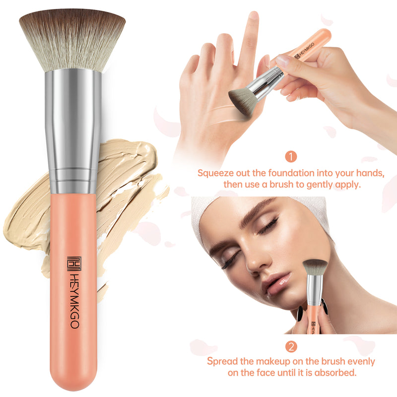 Foundation Brush HEYMKGO Flat Top Makeup Brush Kabuki Brush Contour Foundation Brush for Liquid, Powder, Cream, and Concealer Buffing Blending Brush, Face Brush